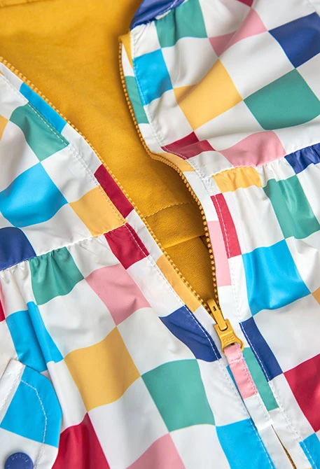 Parka réversible en tricot pour bébé fille avec imprimé.