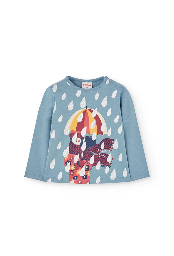 Girl´s green knitted T-shirt with raindrop pattern