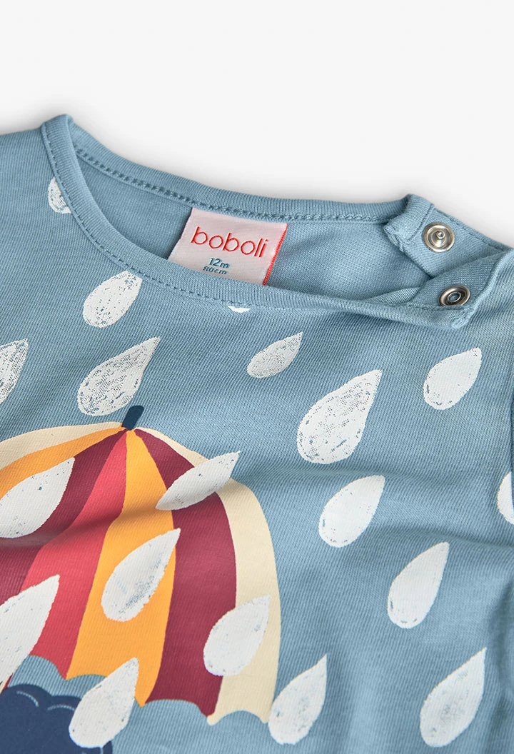 Girl´s green knitted T-shirt with raindrop pattern