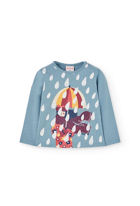 Camiseta niña de punto verde gotas de lluvia