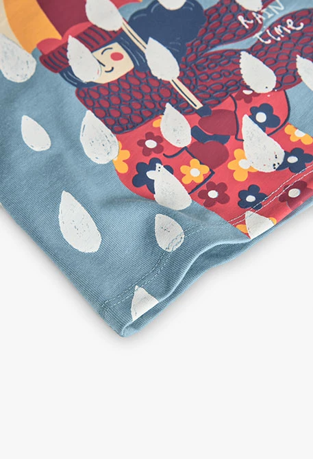 Camiseta niña de punto verde gotas de lluvia
