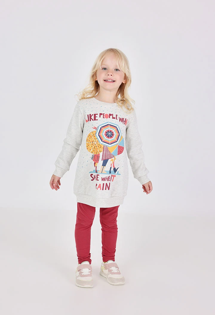 Completo bambina in maglia grigia stampata