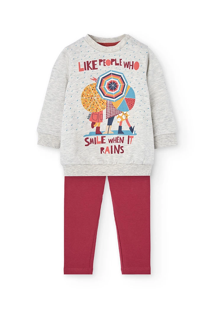 Completo bambina in maglia grigia stampata