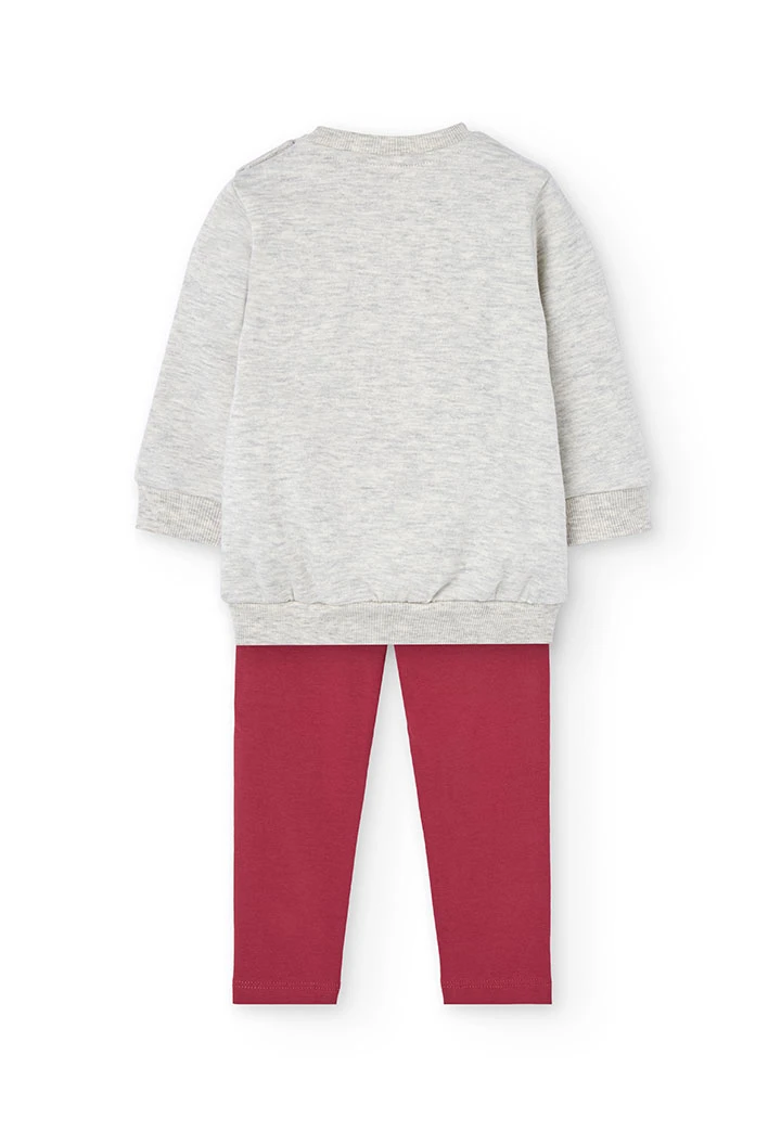 Completo bambina in maglia grigia stampata