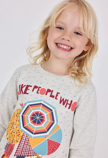 Conjunto niña de punto gris estampado