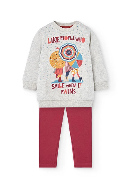 Completo bambina in maglia grigia stampata