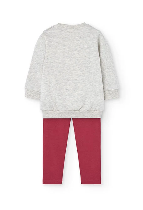 Completo bambina in maglia grigia stampata