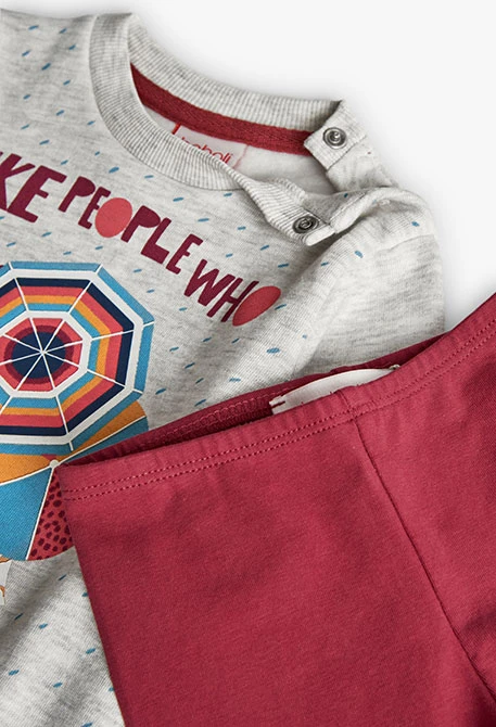 Conjunto menina de malha cinza estampado