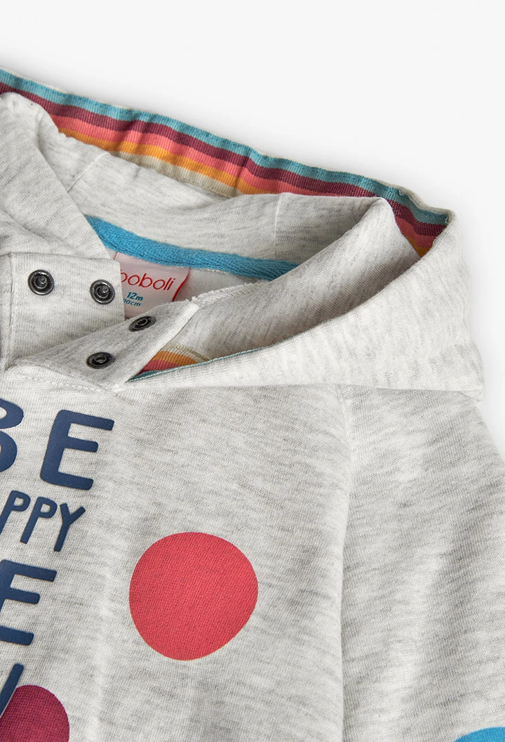 Sudadera niña de felpa gris estampado
