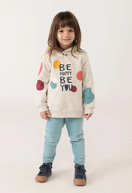 Sweat-shirt fille en polaire grise imprimée