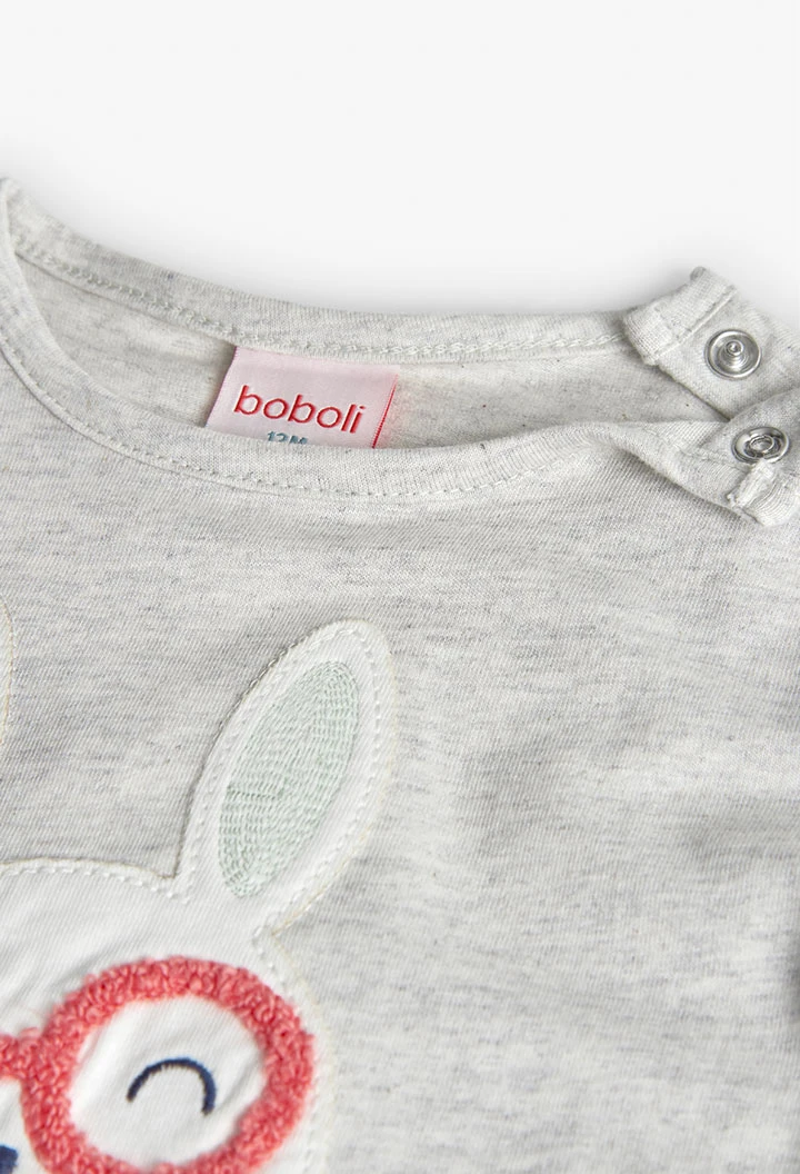 T-shirt fille en tricot écru à motif animal