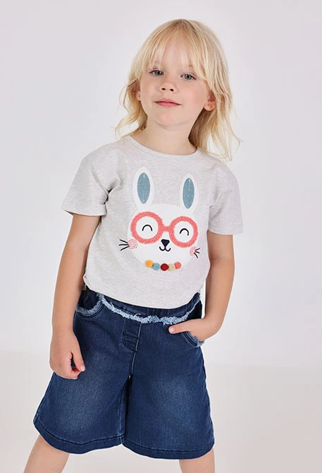 T-shirt fille en tricot écru à motif animal