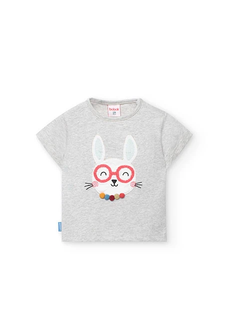 T-shirt fille en tricot écru à motif animal