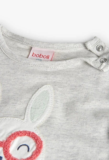 T-shirt fille en tricot écru à motif animal