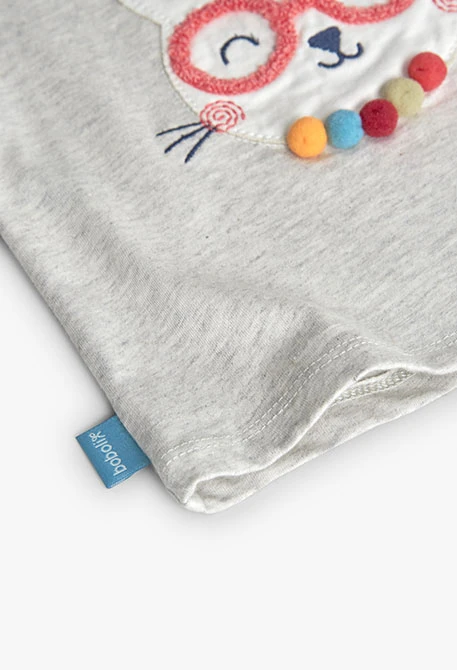T-shirt fille en tricot écru à motif animal