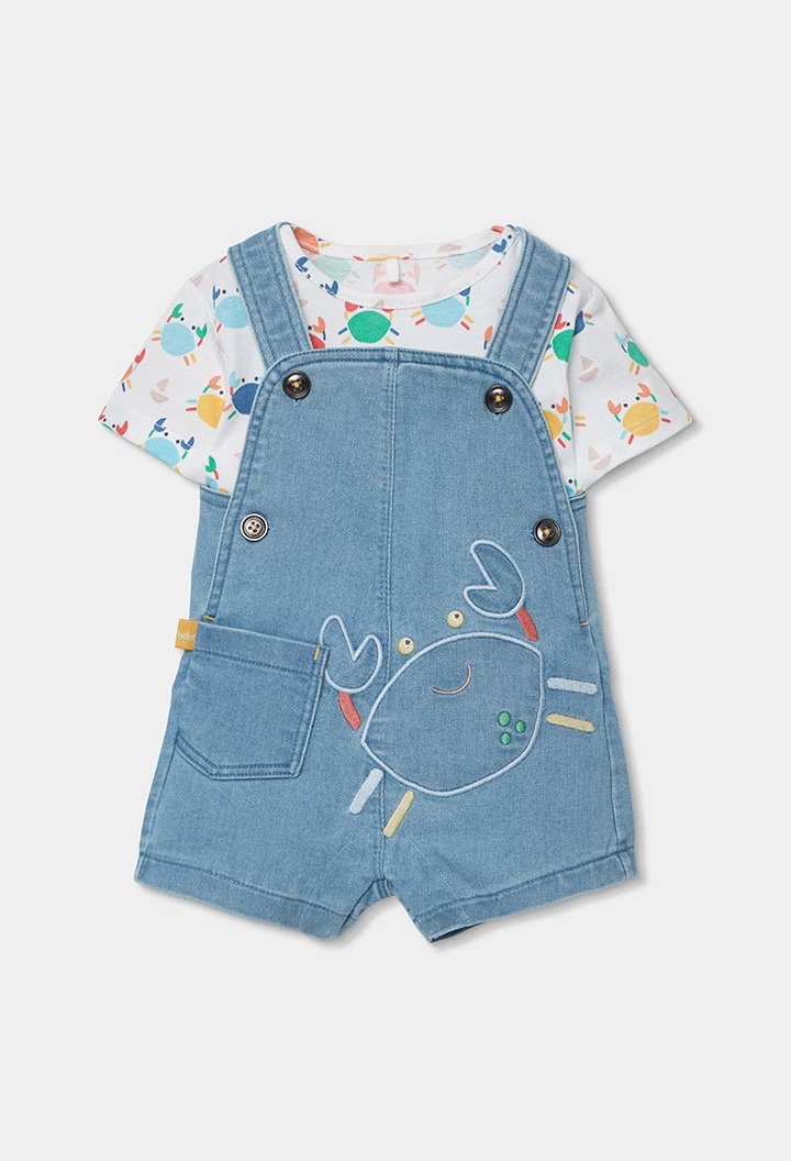 Baby set with a T-shirt and printed denim dungarees