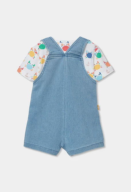 Conjunto bebé camiseta y peto estampado denim