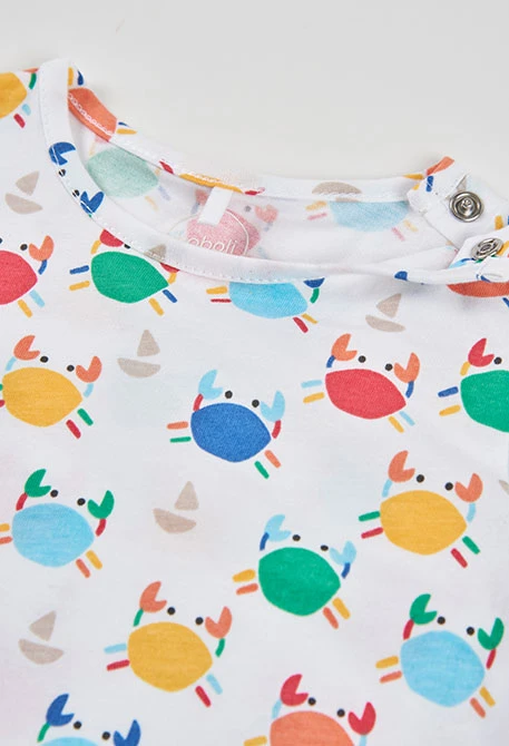 Conjunto bebé t-shirt e macacão estampado denim