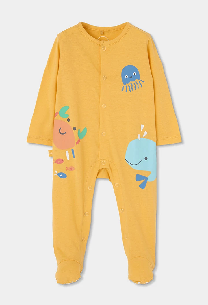 Yellow cotton baby sleepsuit