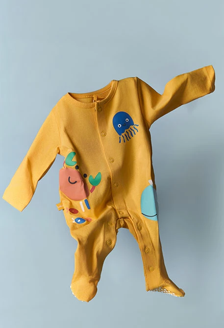 Grenouillère bébé coton jaune