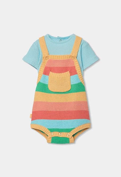 Conjunto bebé camiseta y peto rayas multicolor