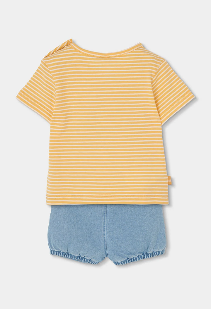 Conjunto bebé camiseta y pantalón algodón amarillo azul
