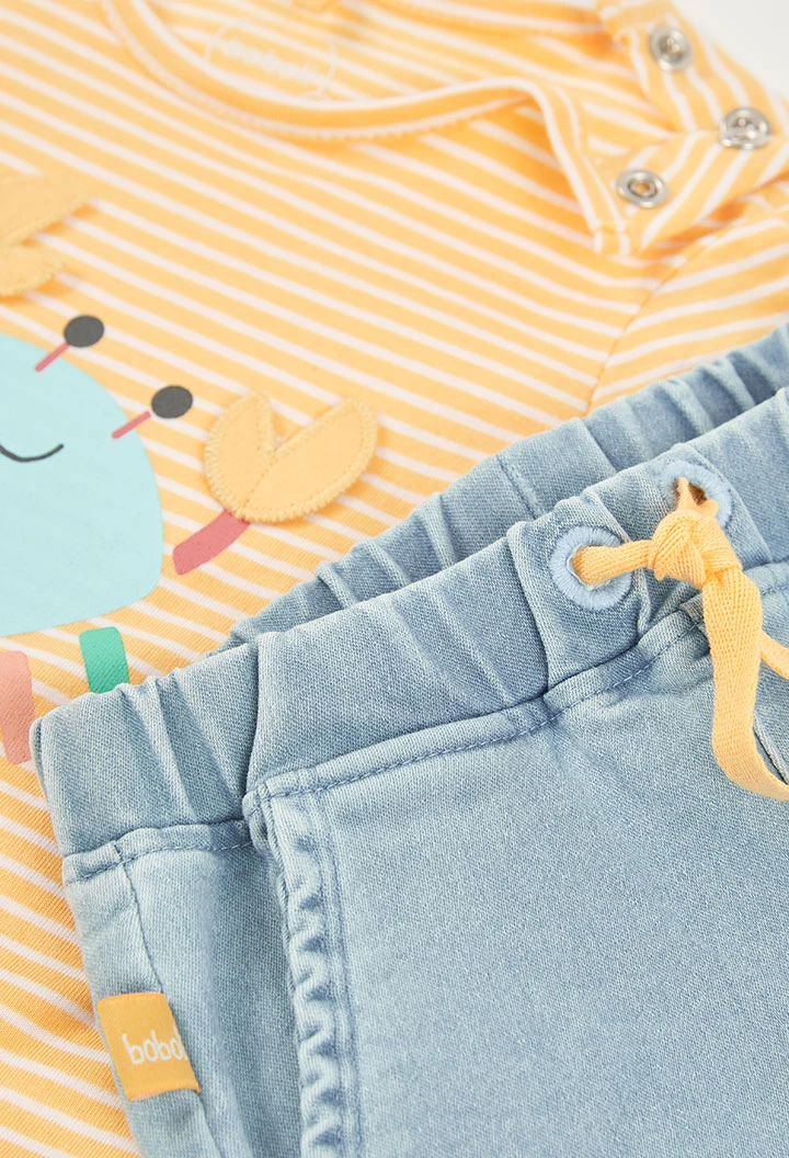 Completo bebè maglietta e pantaloni cotone giallo blu