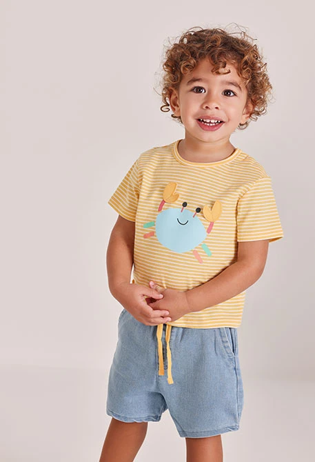 Conjunto bebé camiseta y pantalón algodón amarillo azul