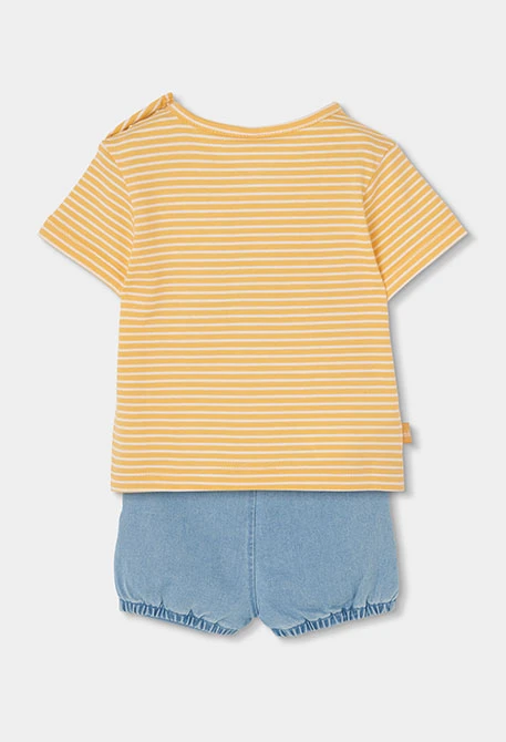 Conjunto bebé camisola e calça algodão amarelo azul