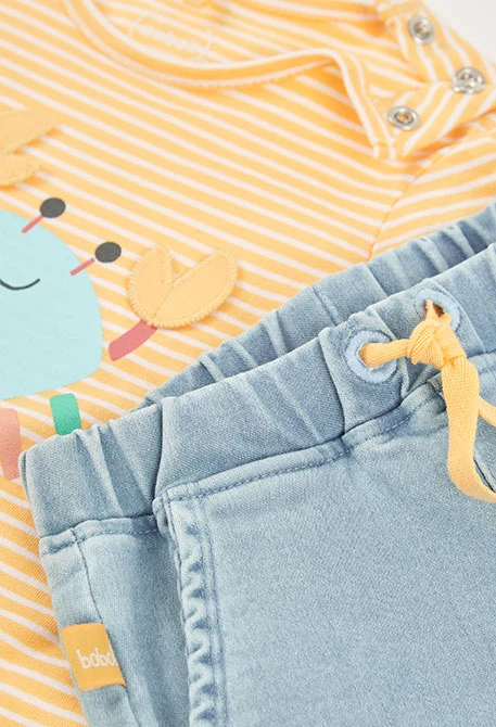 Conjunto bebé camisola e calça algodão amarelo azul
