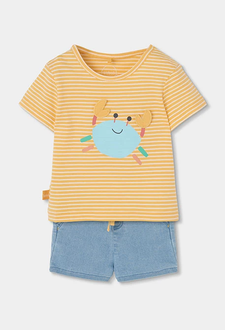 Conjunto bebé camiseta y pantalón algodón amarillo azul