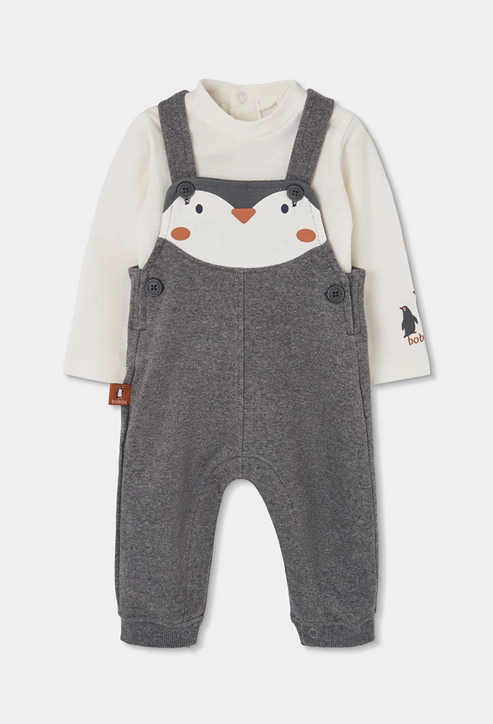 Grau meliertes Baby-Set mit Pinguin-Aufdruck