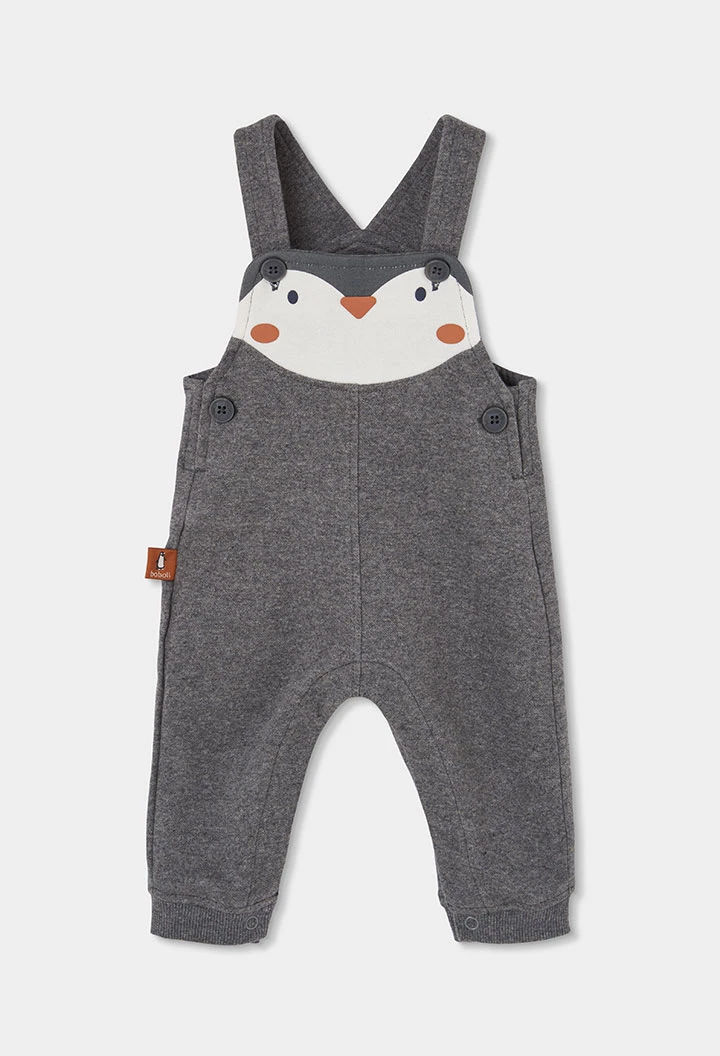 Grau meliertes Baby-Set mit Pinguin-Aufdruck