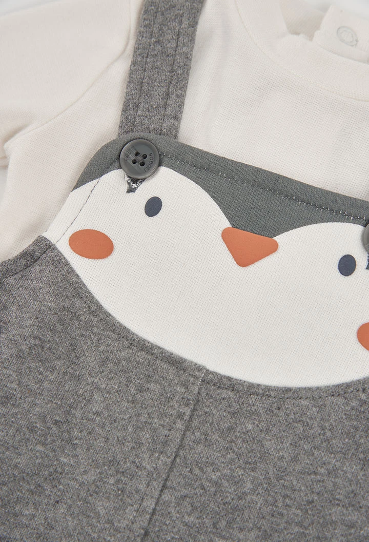 Grau meliertes Baby-Set mit Pinguin-Aufdruck