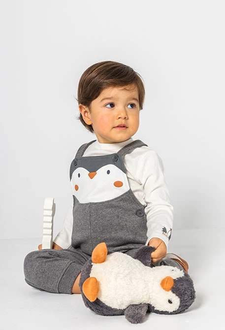 Grau meliertes Baby-Set mit Pinguin-Aufdruck