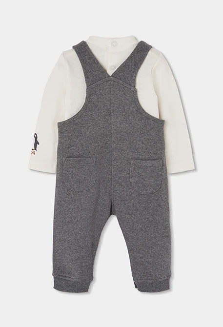 Grau meliertes Baby-Set mit Pinguin-Aufdruck