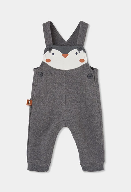 Grau meliertes Baby-Set mit Pinguin-Aufdruck