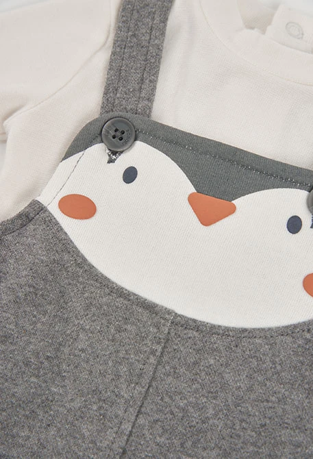 Grau meliertes Baby-Set mit Pinguin-Aufdruck