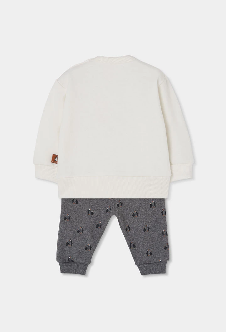 Weißes gestricktes Baby-Jungen-Set mit Pinguin-Aufdruck