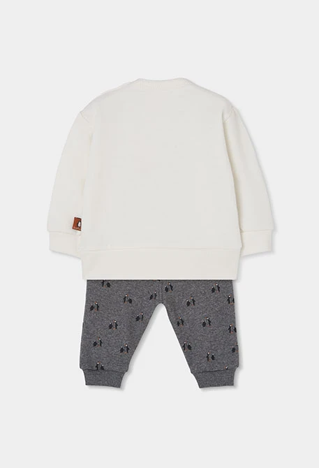 Weißes gestricktes Baby-Jungen-Set mit Pinguin-Aufdruck