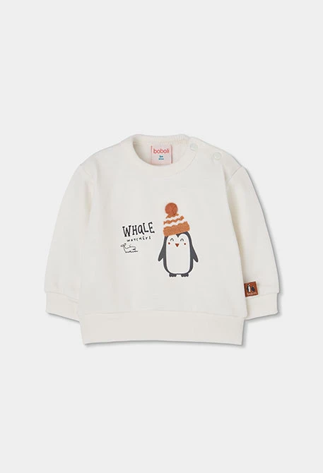 Weißes gestricktes Baby-Jungen-Set mit Pinguin-Aufdruck