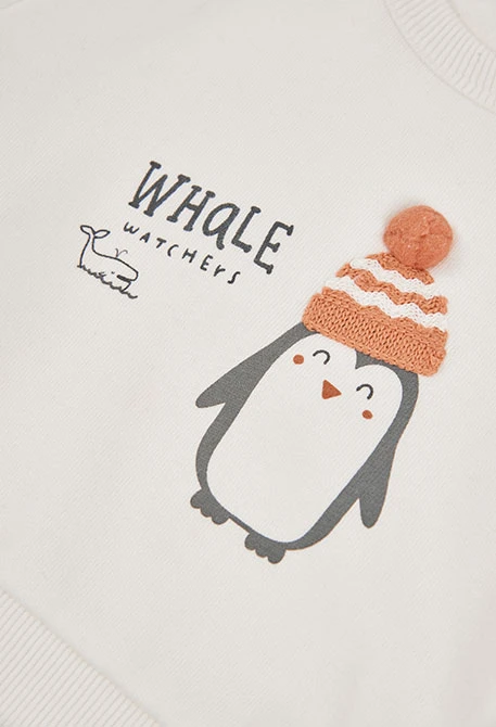 Conjunt de punt nadó nen blanc estampat pingüins