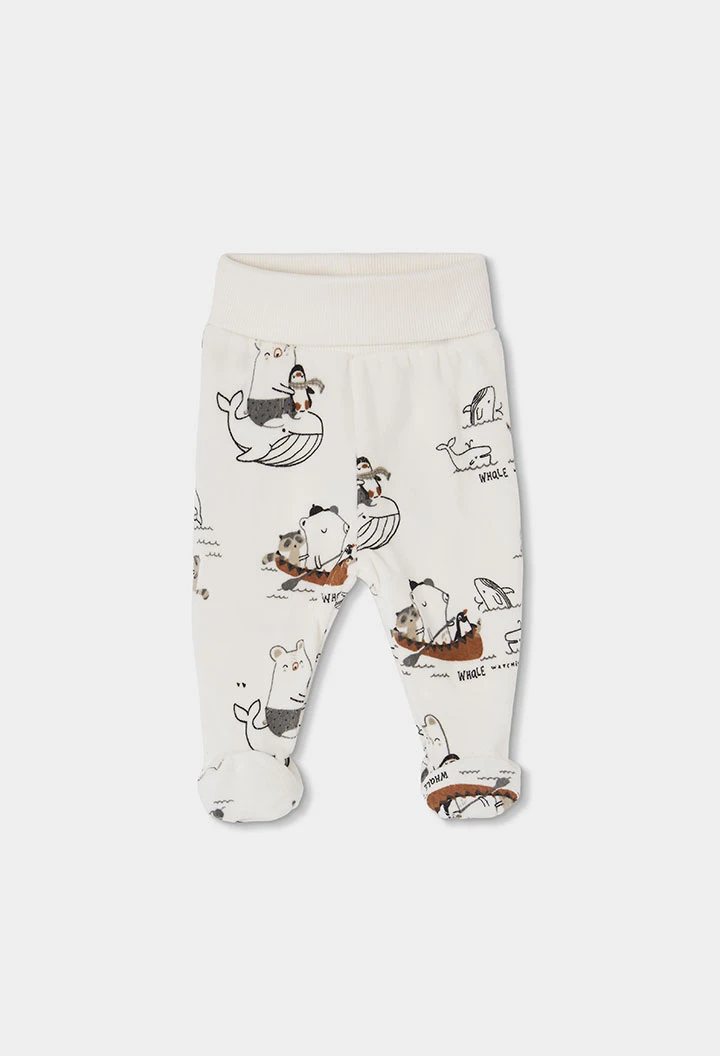 Conjunto de malha bebé cru estampado animais