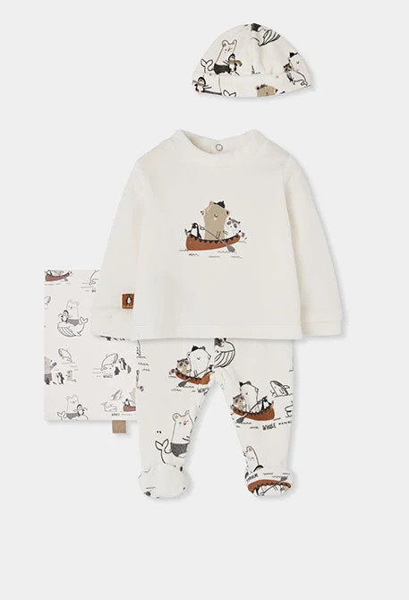 Strickset Baby Rohweiß Tieraufdruck