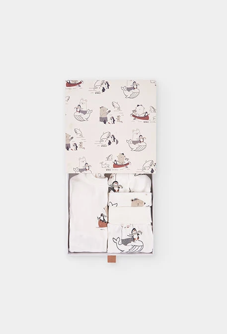 Conjunto de malha bebé cru estampado animais