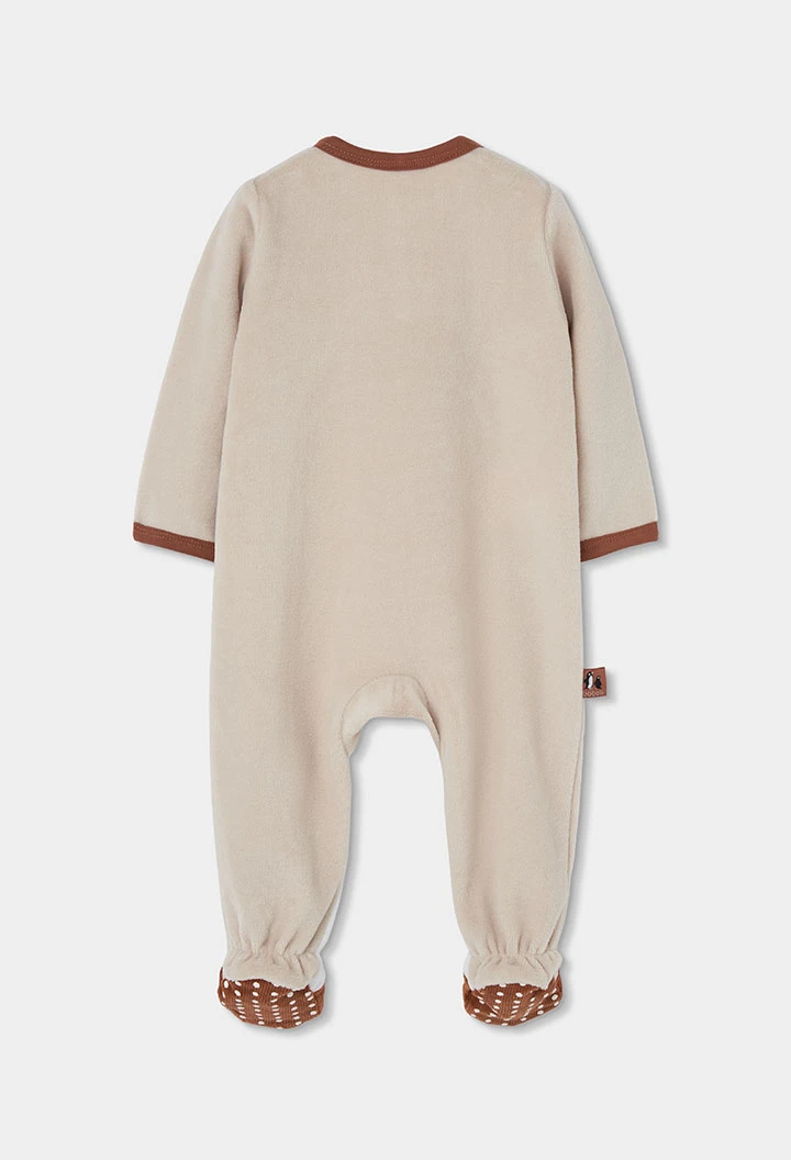Beige Baby-Strampler mit Pinguin-Aufdruck