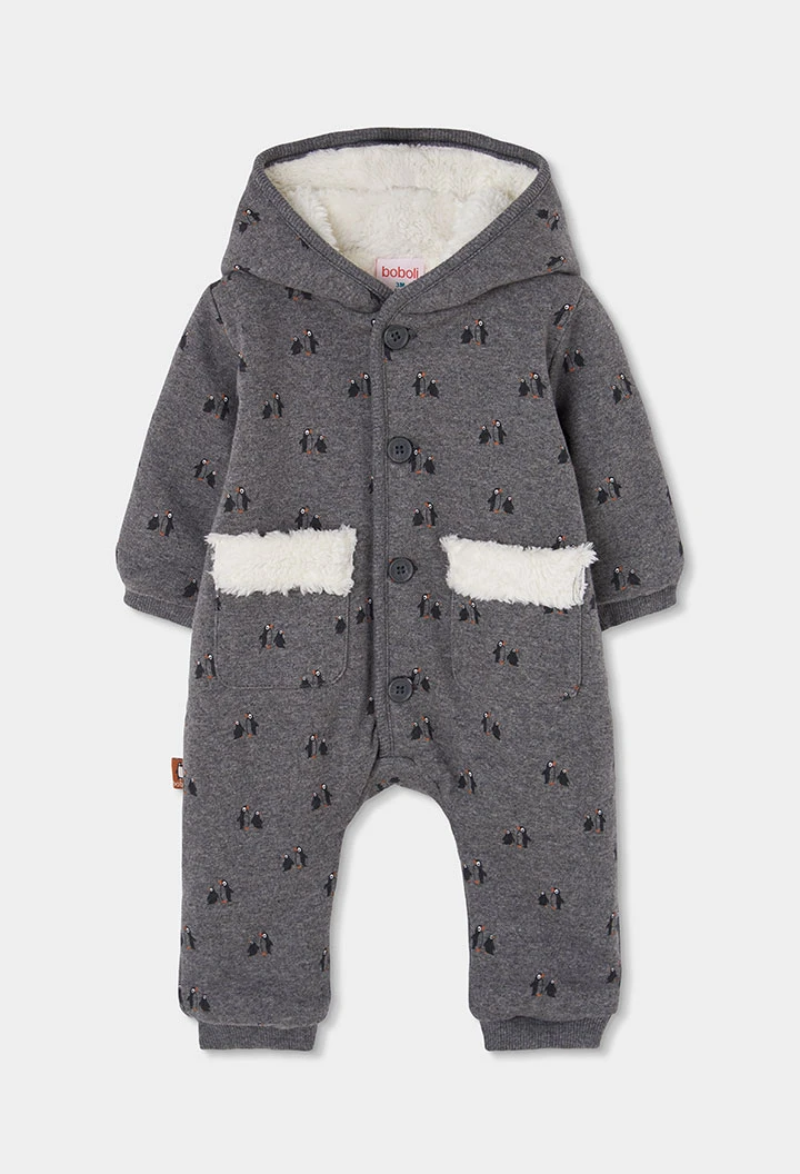 Grauer Strick-Schlafanzug für Baby mit Pinguin-Aufdruck