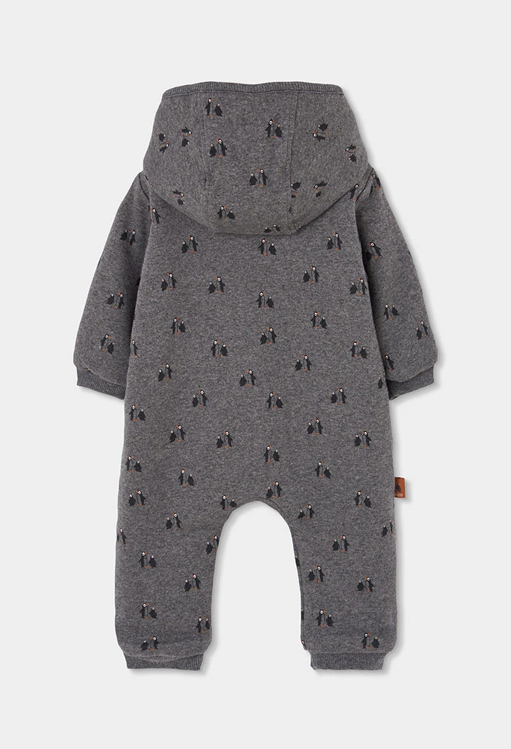 Pelele punto bebé gris estampado pingüinos