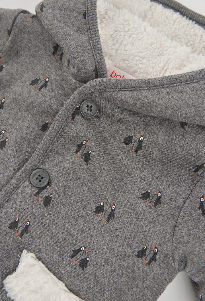 Grauer Strick-Schlafanzug für Baby mit Pinguin-Aufdruck