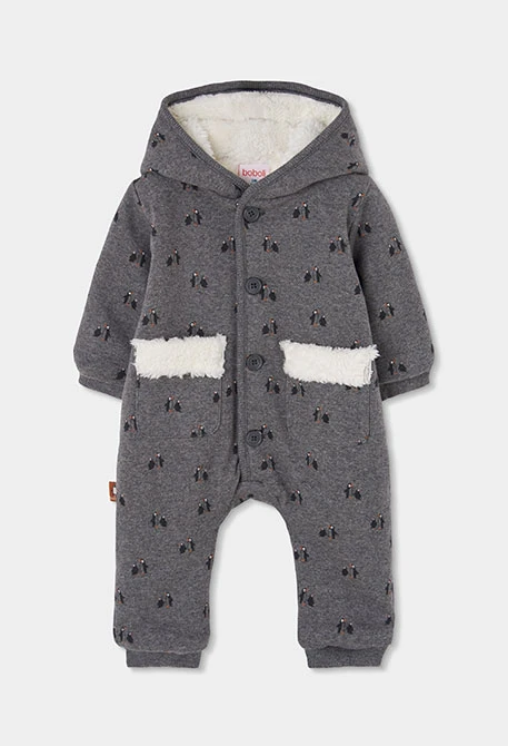 Grauer Strick-Schlafanzug für Baby mit Pinguin-Aufdruck